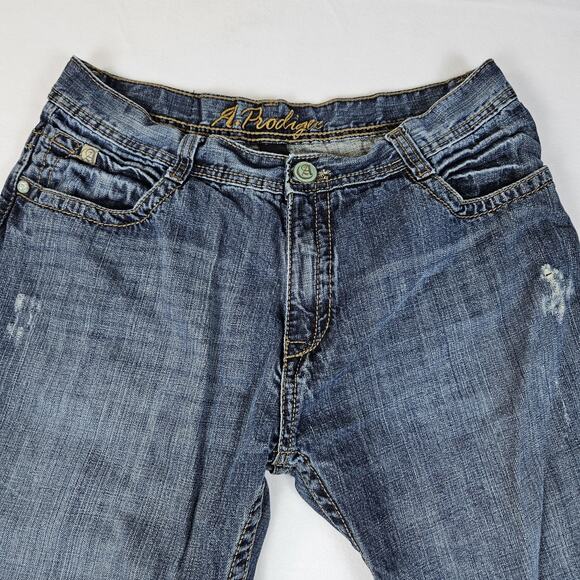 A Prodigee Distressed Y2K Jean Faux Leather Pocket Flap Southpole Blue Men 36x29 - Picture 8 of 14